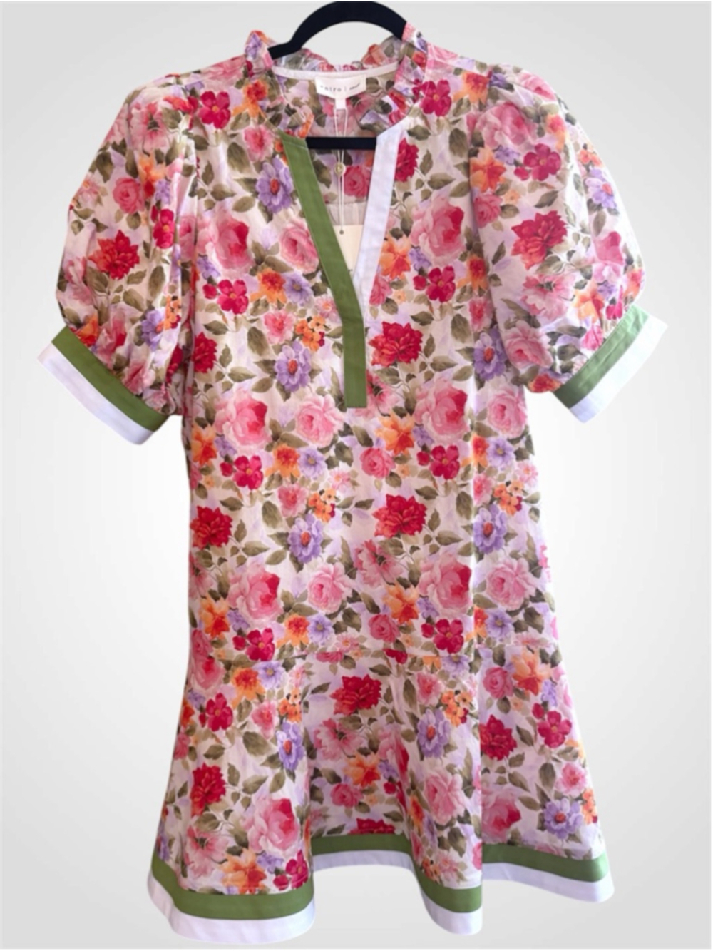 Entro Floral Print Contrast Trim Mini Dress Size S